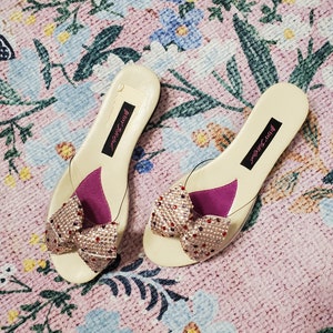 Vintage 1990&#39;s / Y2K Jeweled Bow Slides / Betsey Johnson  / Size 6