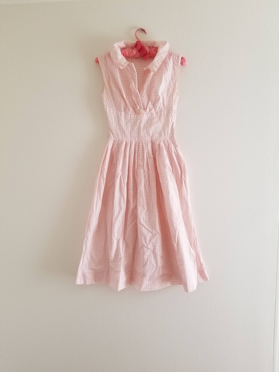 Vintage 1950's Pink and White Gingham Dress with H