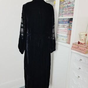 Vintage 1930's Black Velvet Dress With Burnout Bishop Sleeves and Metal ...