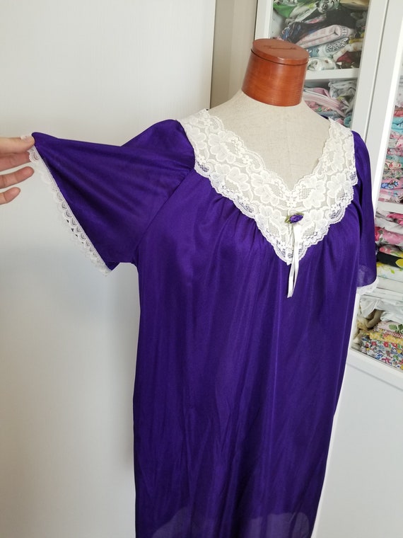 Vintage 1980's Royal Purple Nylon Nightie With La… - image 4