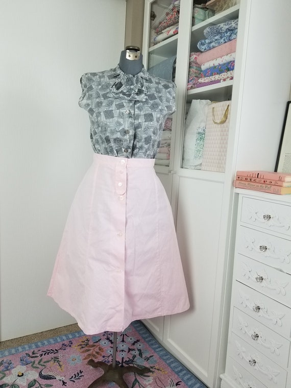 Vintage 1950's Pink Cotton Button Up Skirt