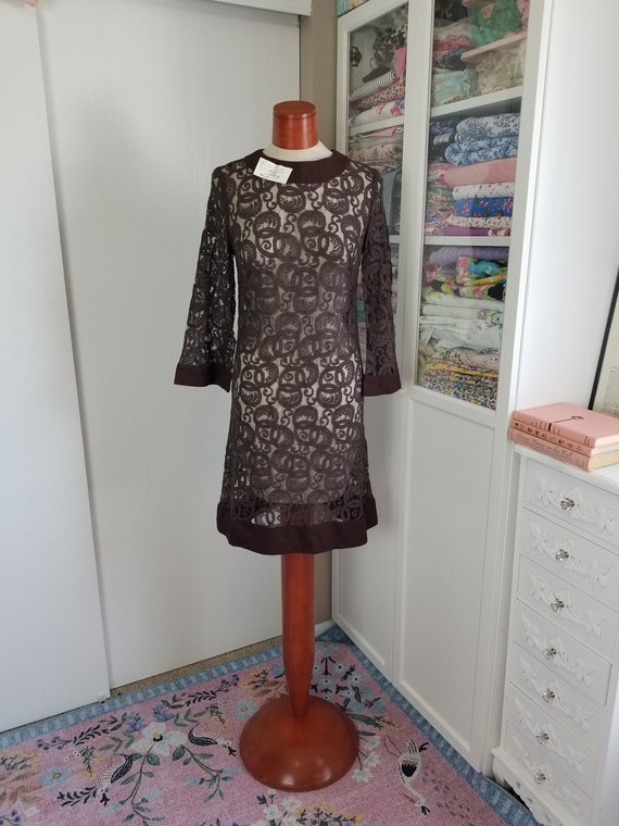 Vintage 1960's Brown Lace Shell Dress Wedding gue… - image 2