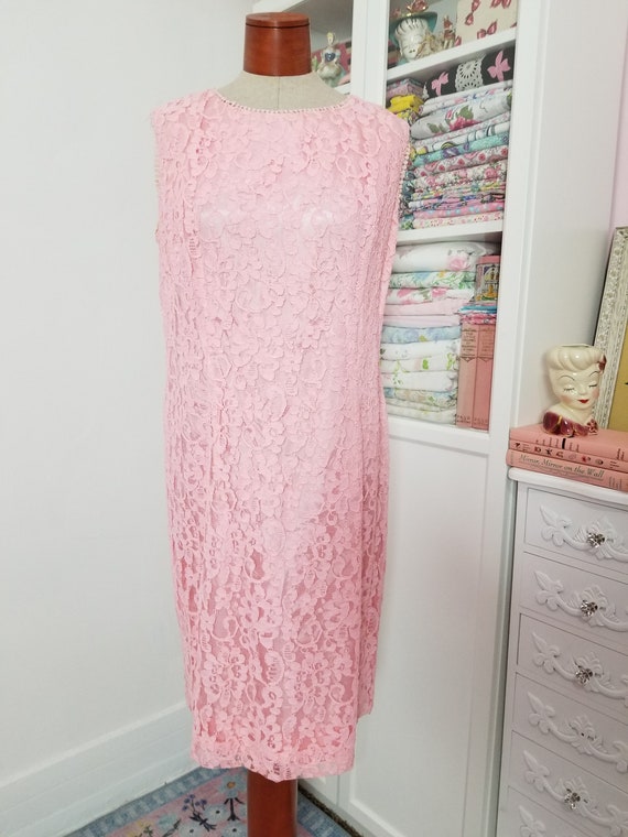 Vintage 1960's Pink Lace Sleeveless Sheath Dress / Pink Lemonade / Large to  XL - Etsy