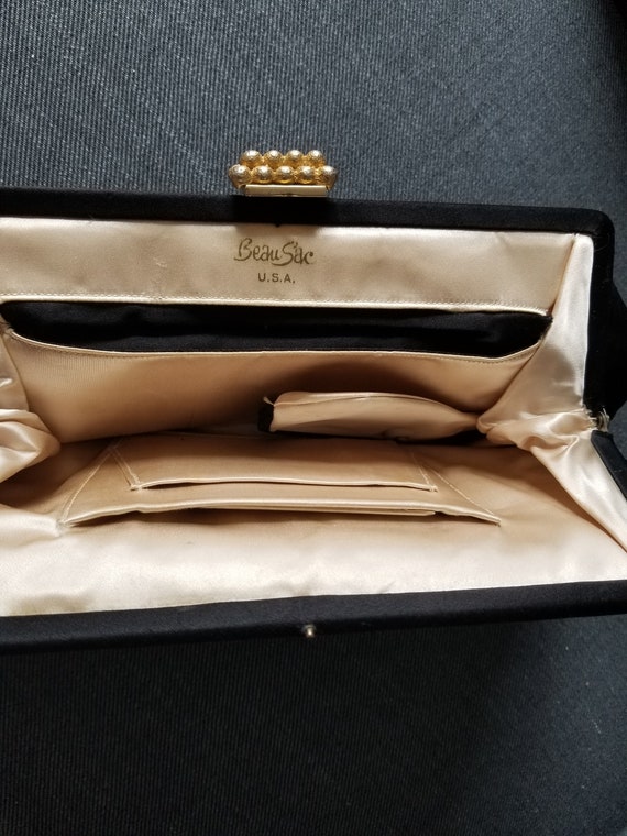 Vintage 1940's Black Satin Evening Clutch Purse Beau … - Gem