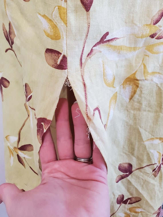 Spring Gardening | Vintage 1990's / Y2K Pale Green Floral Foliage Pure Linen Pocket Dress | Tess Dress | Medium View 6