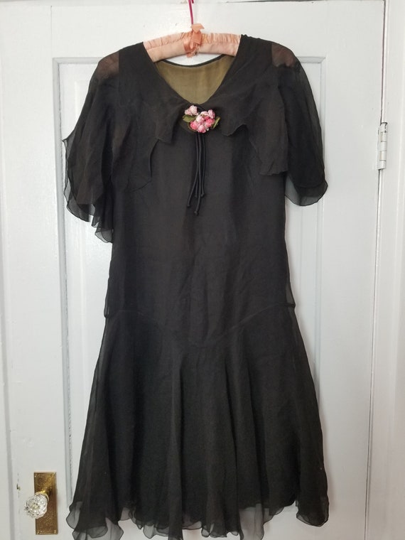 Vintage 1930's Ethereal Black Silk Dress With PIn… - image 3