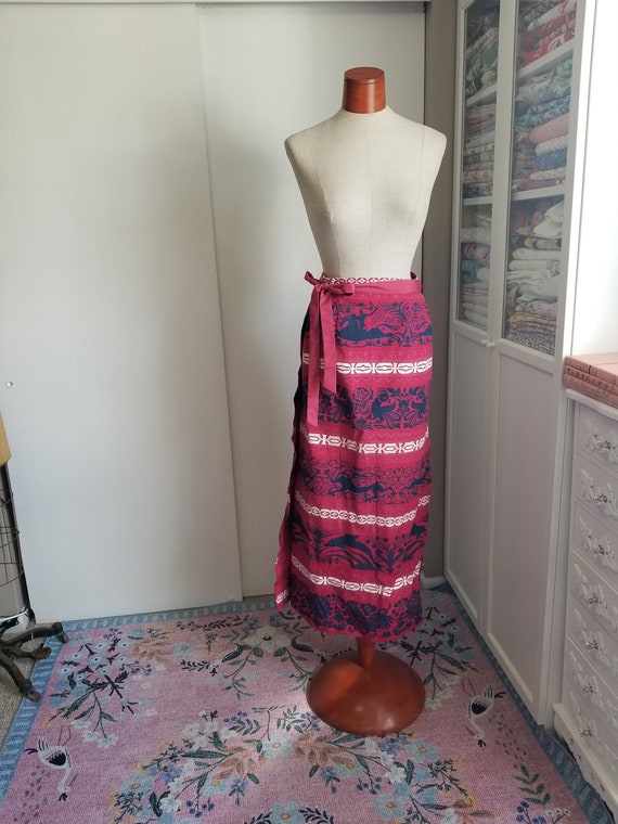 Vintage 1960's/70's Red and Blue Wrap Skirt Horiz… - image 1