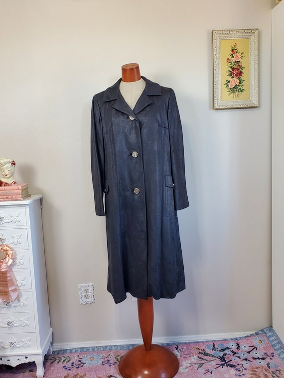 Vintage 1960's / 70's Wet Look Black Grey Coat | … - image 1