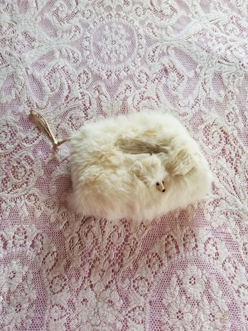 Vintage 1940's White Fur Muff Childs/ Woman's XS image 1