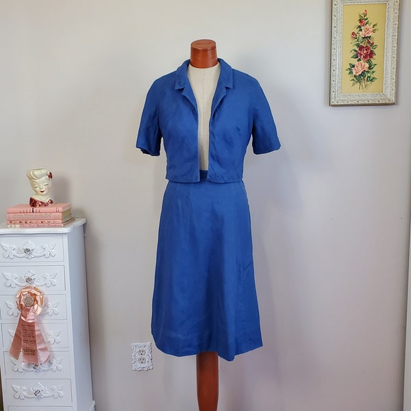 Isle of Capri vintage 1950's Blue Jupe Costume A Line Jupe Boléro Veste | Petit