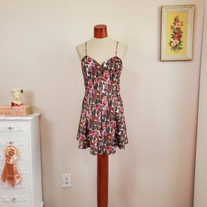 Vintage 1980&#39;s / 90&#39;s Paisley Floral Bias Cut Nightie Slip Dress Button Front | Hot Nights | Medium