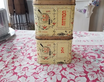 Vintage 1950&#39;s / 60&#39;s Mid Century Tea And Coffe Tins / Recipe Card Tins / Cheinco