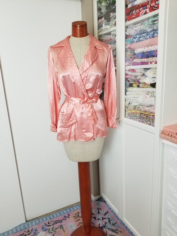 Vintage 1940's Pink Satin Rayon Robe Style Pajama