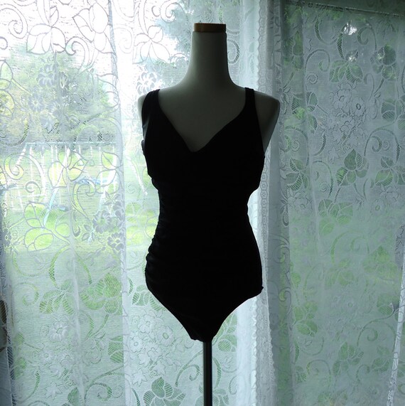 Vintage Black Ruched Swimsuit M/L - image 2