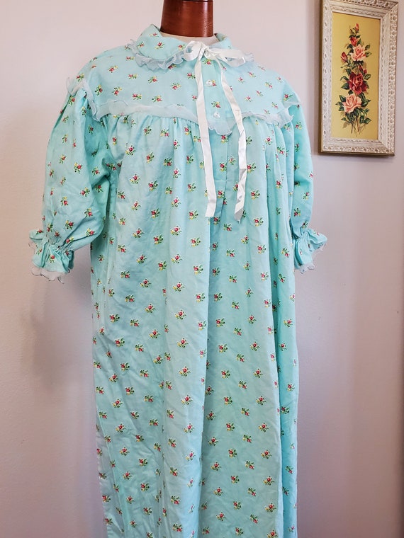 Cottage Floral Vintage 1950 s Robins Egg Blue Floral Flannel Long Sweet Nightgown Charmode by Sears Size 40 Large Etsy UK