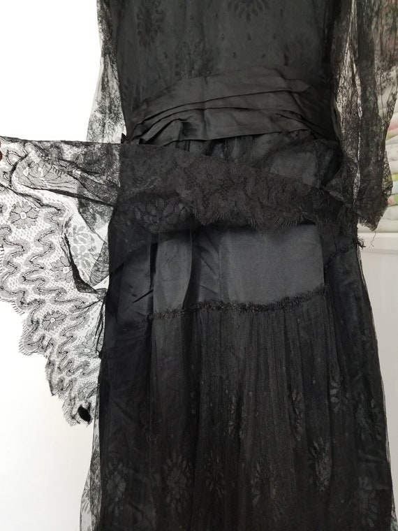 Antique 1910's / 20's Black Silk And Lace Dress W… - image 10