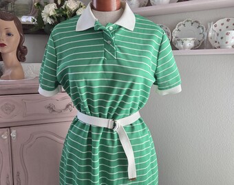 Vintage 1960's / 70's Kelly Green and White Striped Knit Sport Tennis  Pickleball Dress With Belt | Sears | Medium to Large - Etsy