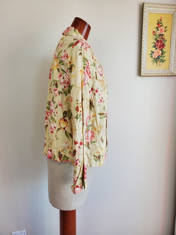 Vintage 1990's / Y2K Cabbage Rose Cream Linen Ble… - image 5