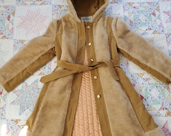 Vintage 1970&#39;s Brown Velveteen Faux Fur Hooded Princess Girls Coat | Jiminy | Childrens Size 10