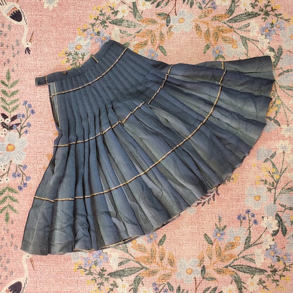 Vintage 1950's Blue Wool Plaid Turnabout Pleated Skirt Pendleton | XXS Extra Small XS | Kilt Skirt REversible Vintage 50's Skirt
