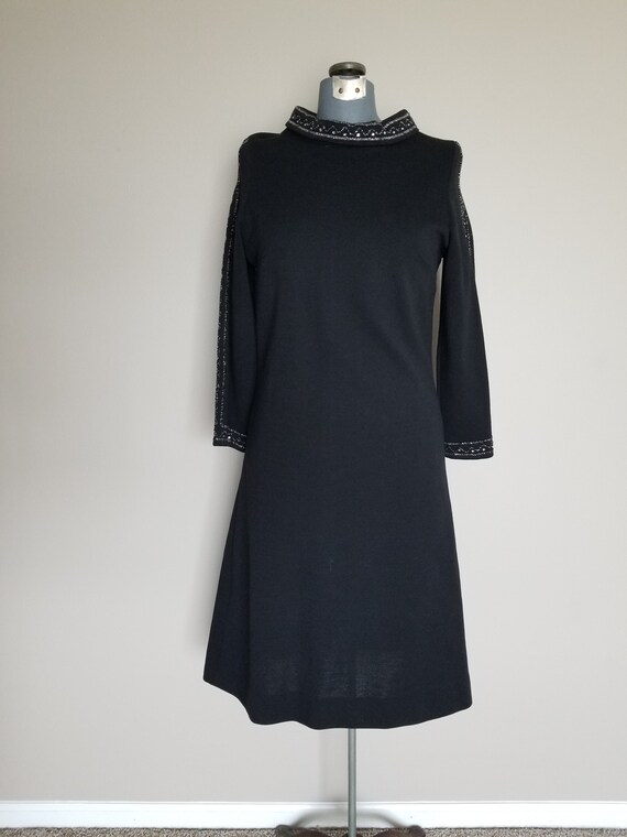 Vintage 1960's Black Wool Knit Dress with Rhinest… - image 2