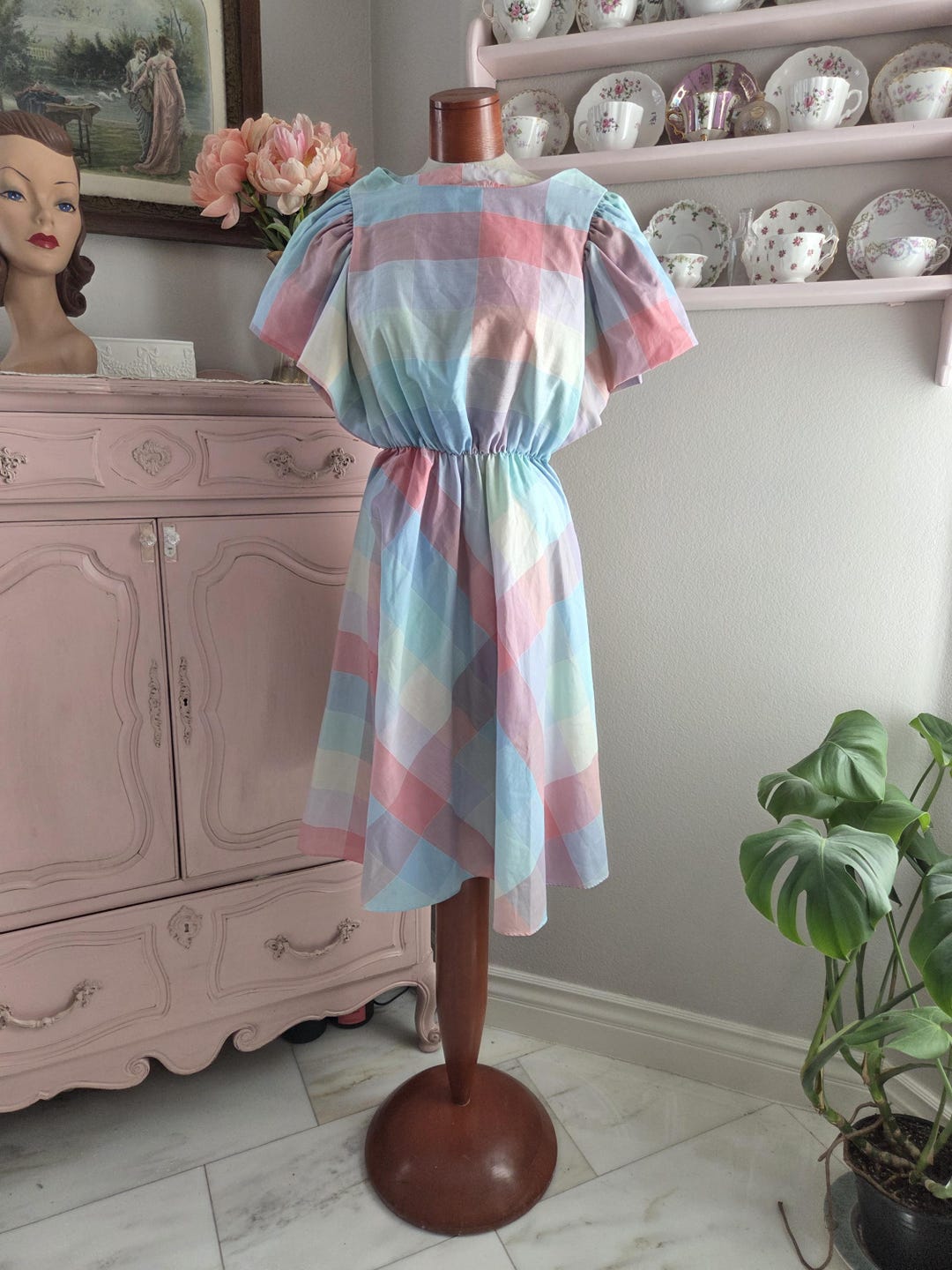 pastel plaid dress White Rainbow Small-3T Crafted from premium Italian fabric Pastel Picnic Plaid Dress