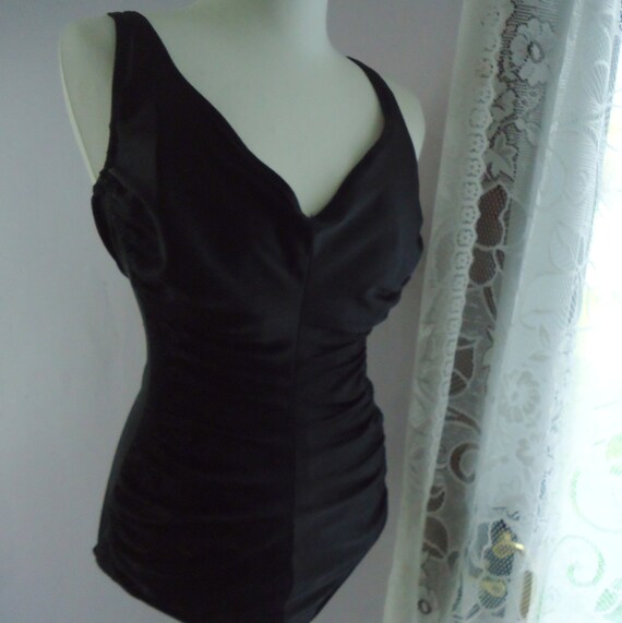 Vintage Black Ruched Swimsuit M/L - image 3