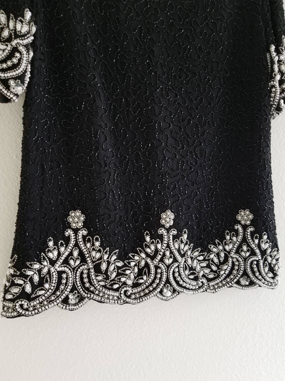 Vintage 1980's Black Silk  Beaded Top Laurence Ka… - image 4