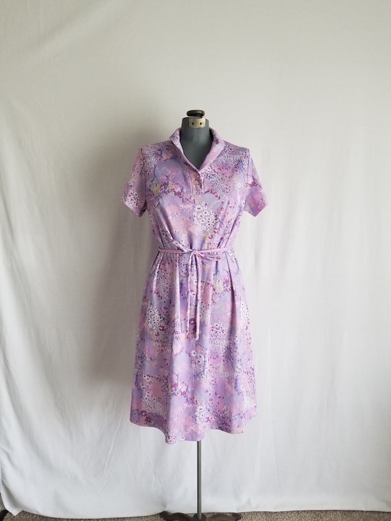 Vintage 1960's Purple Abstract Floral Day Dress La