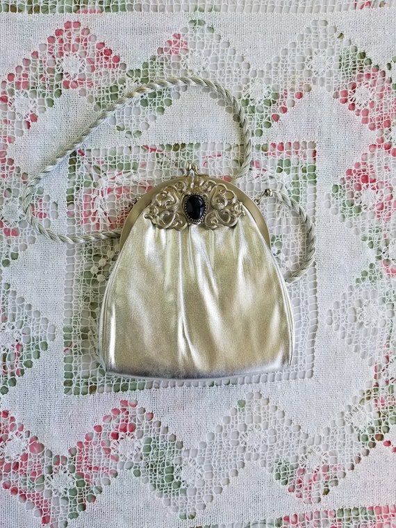 Vintage 1960's Metallic Silver Evening Bag with B… - image 8