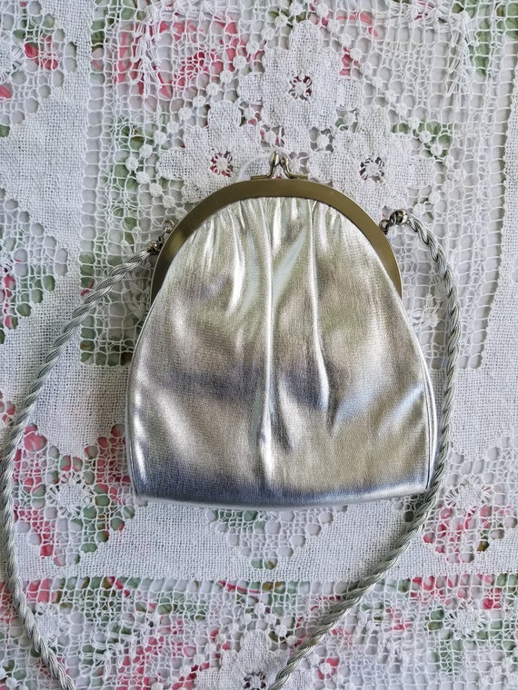 Vintage 1960's Metallic Silver Evening Bag with B… - image 3