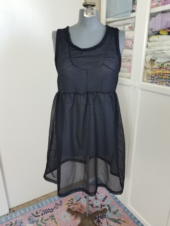 Vintage 1990's Black Mesh Babydoll Jersey Dress b… - image 2