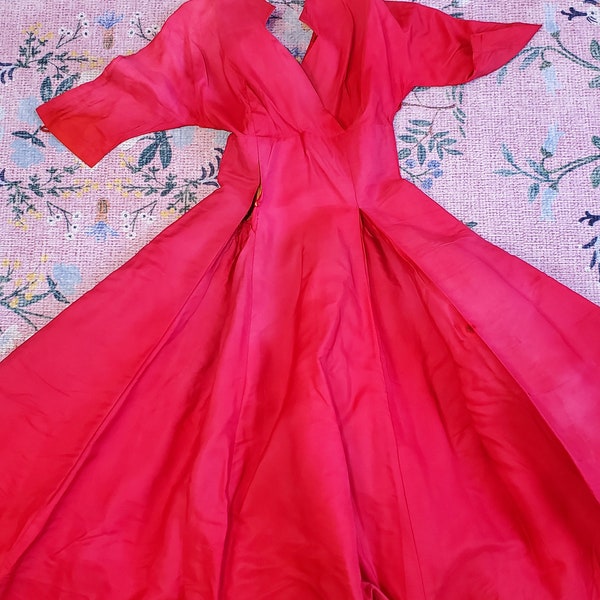 Jane Andre of California |  Vintage 1950's Red Taffeta Full Skirt Party Dress | Small | WOUDNED AS IS