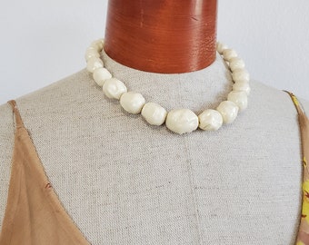 Vintage 1960's Ivory Plastic Stone Popcorn Necklace | Choker Necklace 14 to 18 Inch