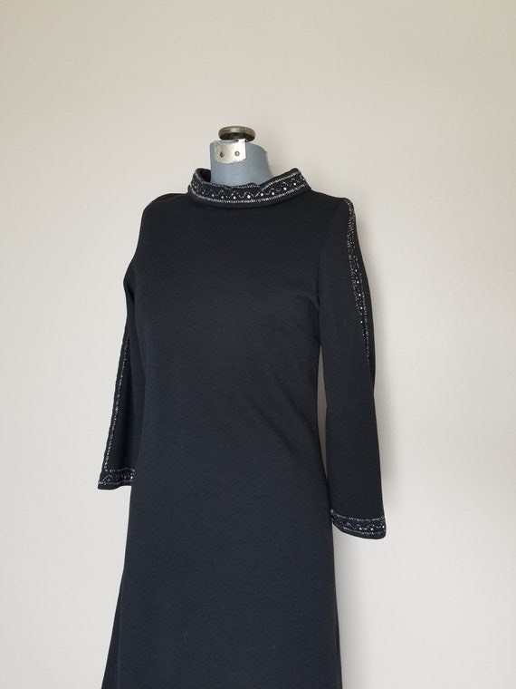 Vintage 1960's Black Wool Knit Dress with Rhinest… - image 4