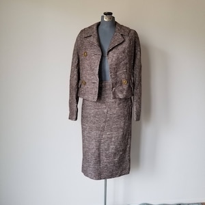 Vintage 1960&#39;s Brown Tweed Skirt Suit with Sackback Jacket
