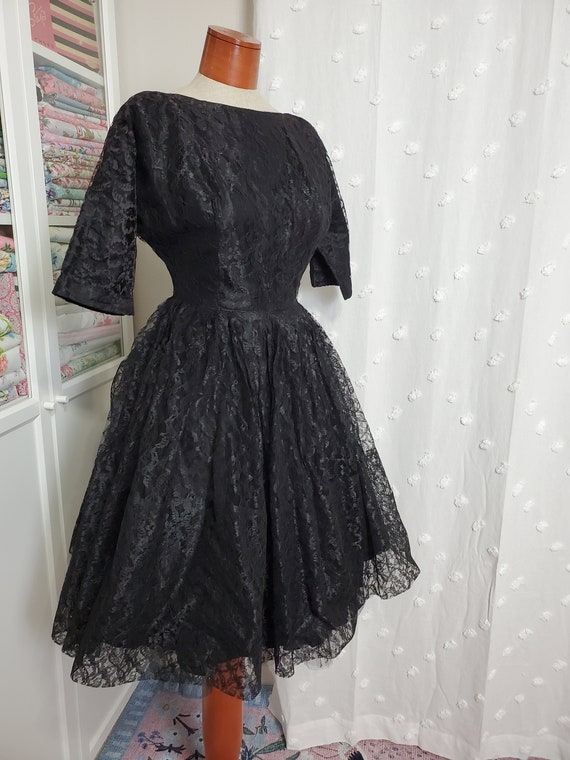 Vintage 1950's / 60's Black All Lace Party Dress … - image 2