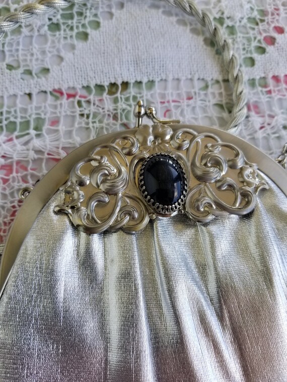 Vintage 1960's Metallic Silver Evening Bag with B… - image 9