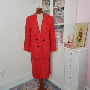Vintage 1980&#39;s / 90&#39;s Coral Orange Skirt Suit / Boxy Fit  / Saville / Large to XL