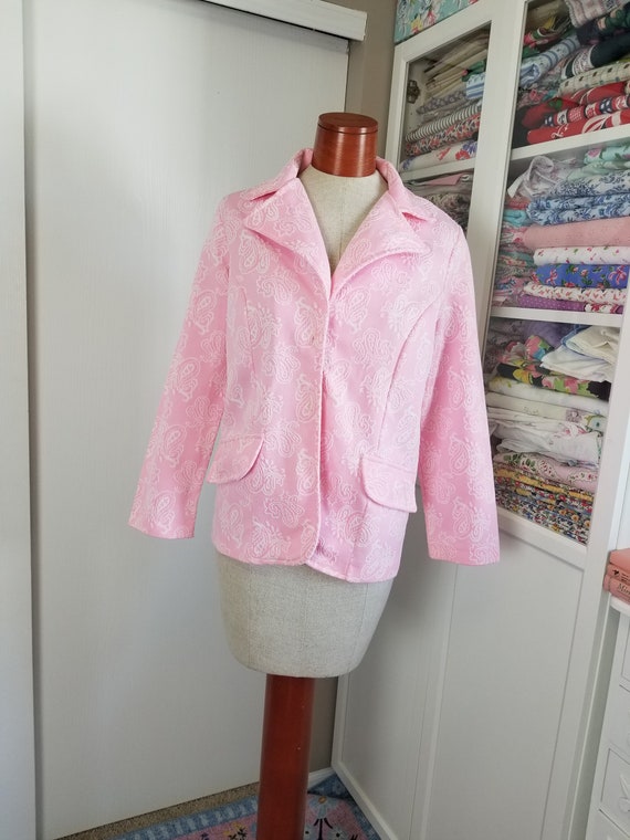 Vintage 1970's / 80's Pink and White Textured Jac… - image 2