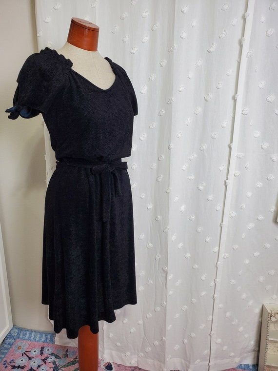 Vintage 1970's Black Velour Terry Cloth Dress Puf… - image 3