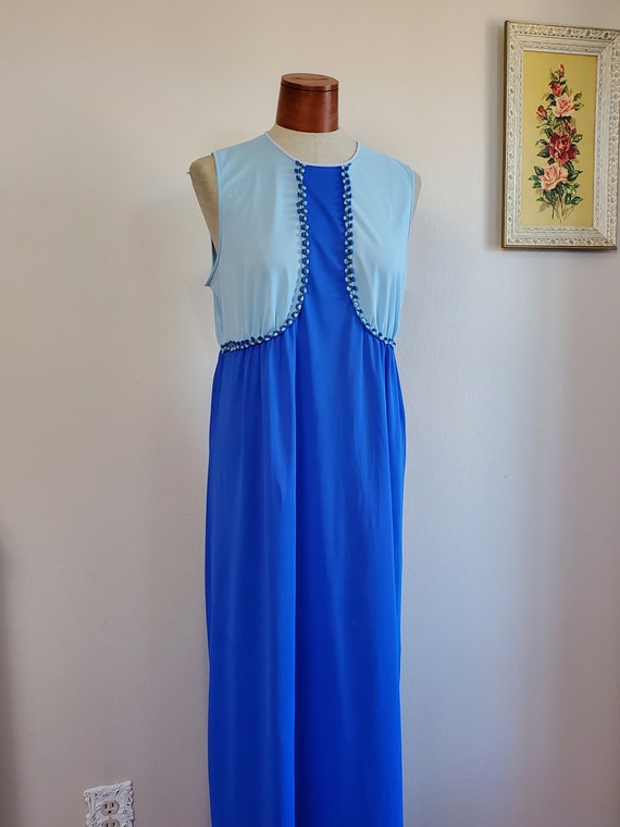 Vintage 1960's Two Tone Blue Nightgown Nylon Long… - image 2