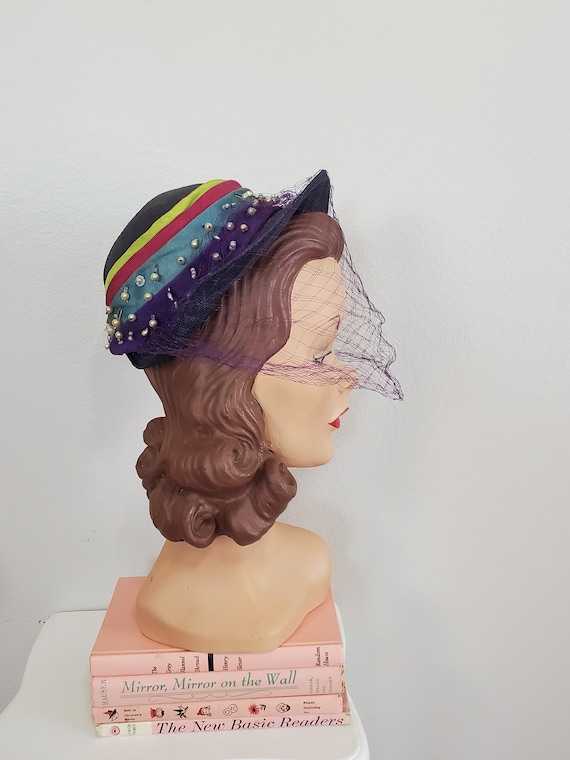 Vintage 1940's Navy Chartreuse Maroon Purple Blue 