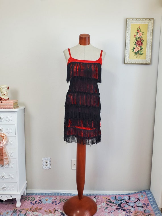 Vintage Flapper Dress Costume Red And Black Layer… - image 2