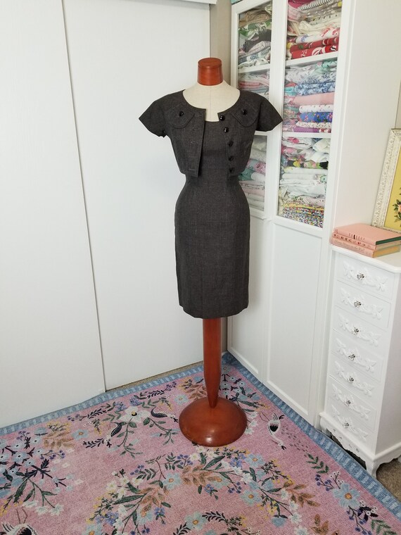 Vintage 1950's / 60's Grey Wiggle Dress And Jacket
