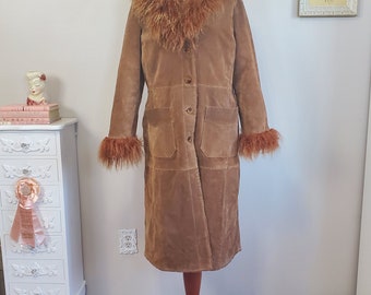 Penny Lane | Vintage 1990's / Y2K Era Suede Penny Lane Mogolian Fur Trimmed Coat | Jones New York | Large to XL