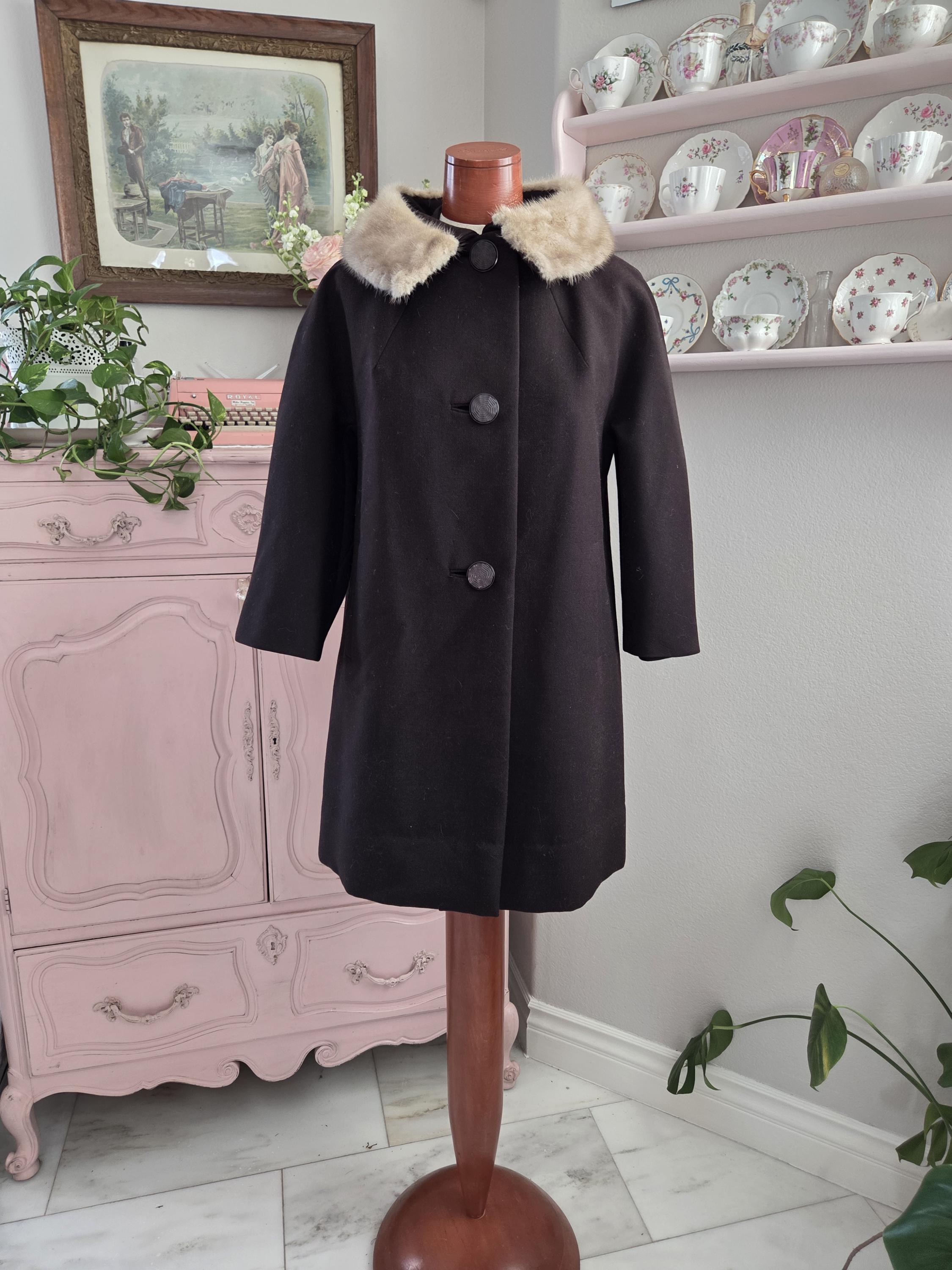 Vintage 1960's Dark Chocolate Brown Wool Coat With Cool Buttons