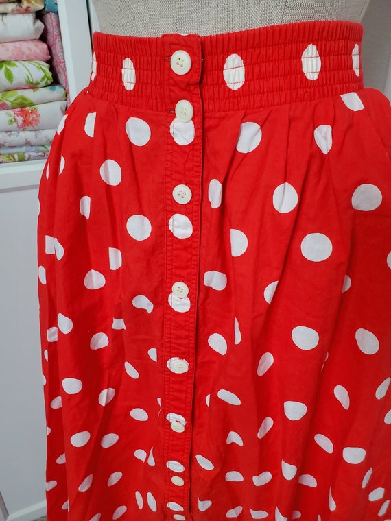 Vintage 1980's / 90's Red And White Polka Dot BUt… - image 3