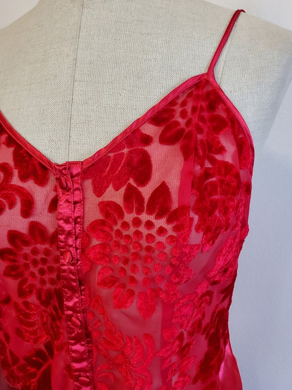 Vintage 1990's/Y2K Crimson Red Satin Burnour Velv… - image 3