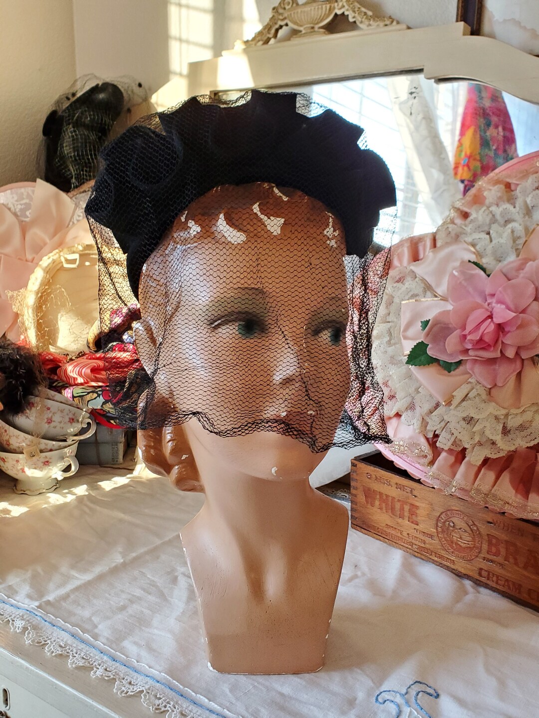 Adult Black Felt Topper Hat with Black Band Edwardian Costume Accessory